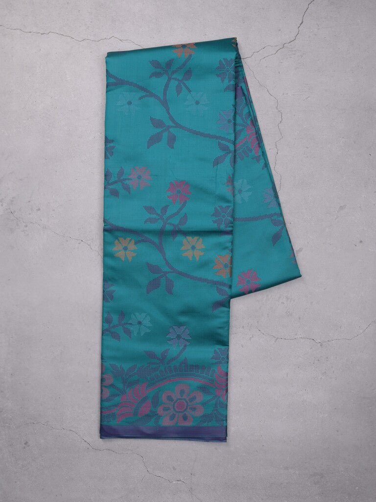 Fancy pattu saree blue color allover weaves & small border with self pallu and attached blouse