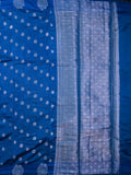 Chiniya silk fancy saree blue color allover zari motifs & zari border with short pallu and attached brocade blouse