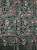 Organza saree grey and green color with allover floral digital prints, small zari border, short pallu and printed blouse