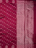 Chiniya silk fancy saree maroon color allover zari motifs & zari border with short pallu and attached brocade blouse