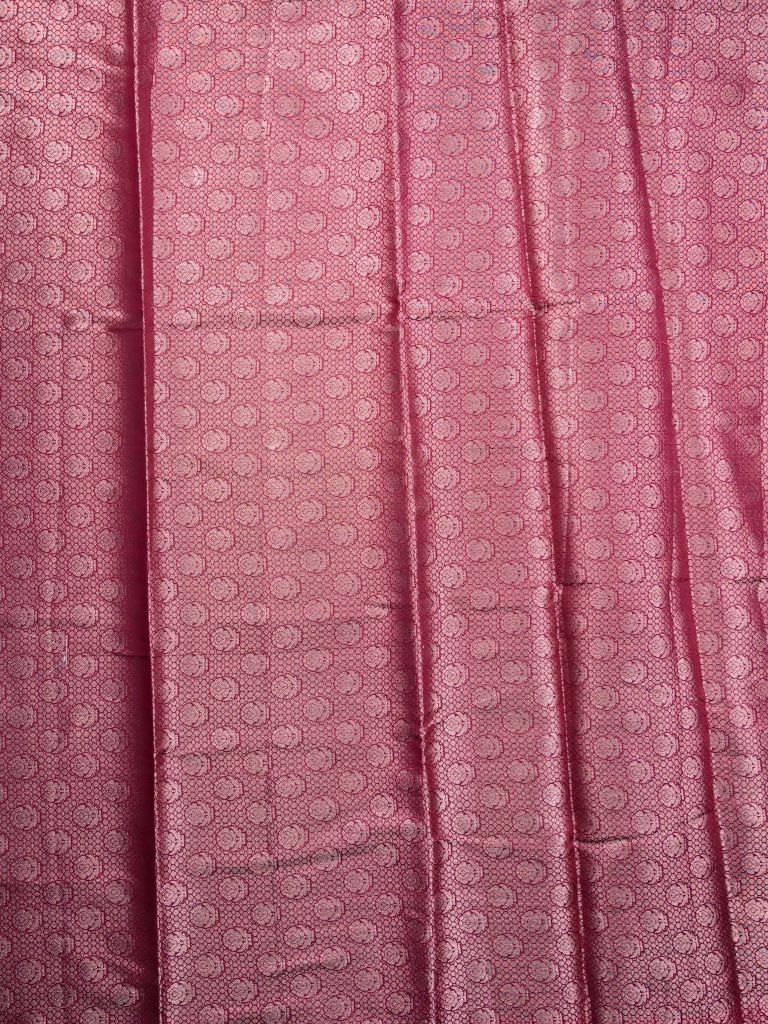 Chiniya silk fancy saree maroon color allover zari motifs & zari border with short pallu and attached brocade blouse