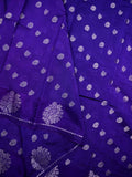 Chiniya silk fancy saree royal blue color allover zari motifs & zari border with short pallu and attached brocade blouse