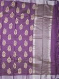 Dupion fancy saree dark purple color allover motifs & small kaddi border with short pallu and attached plain blouse