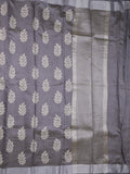 Dupion fancy saree grey color allover motifs & small kaddi border with short pallu and attached plain blouse