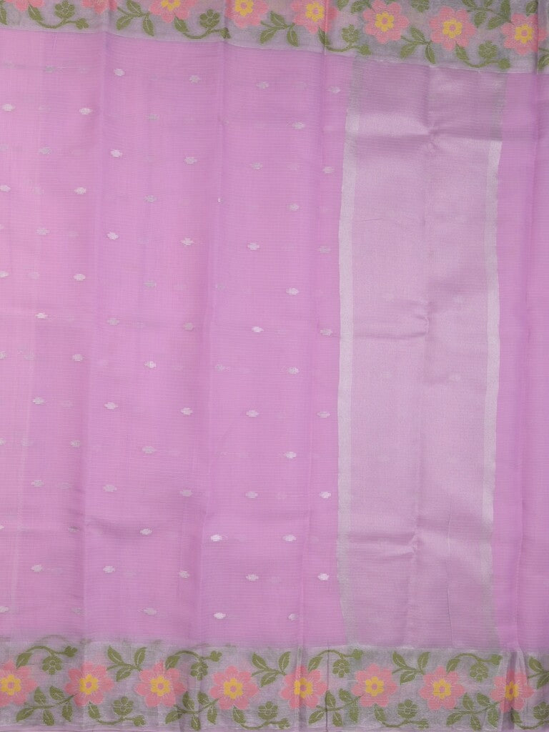 Kota fancy saree lavender color allover zari motifs & zari border with short pallu and attached plain blouse