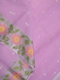 Kota fancy saree lavender color allover zari motifs & zari border with short pallu and attached plain blouse