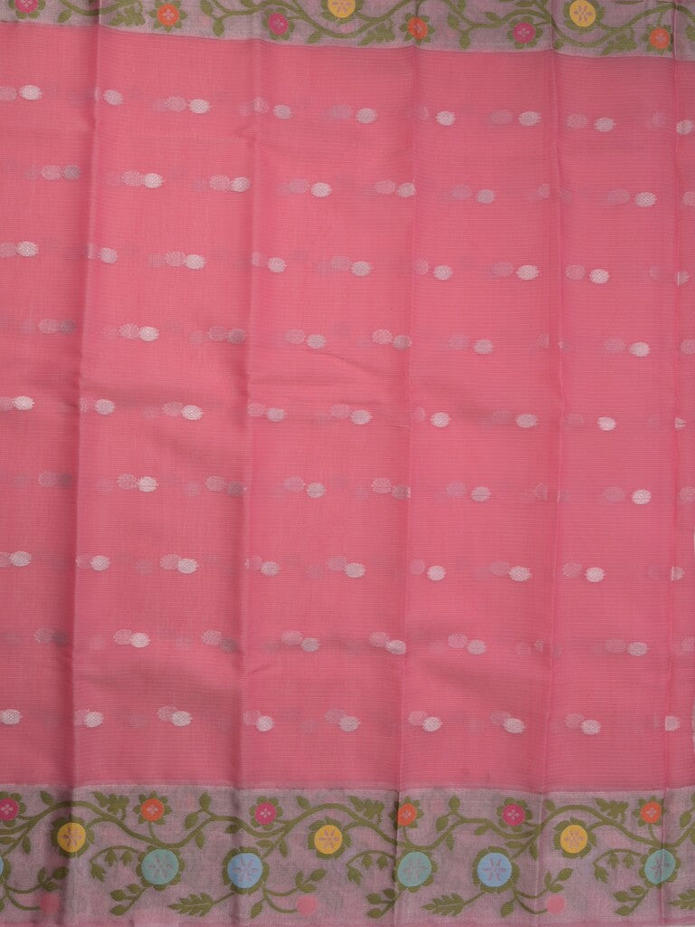 Kota fancy saree pink color allover zari motifs & zari border with short pallu and attached plain blouse