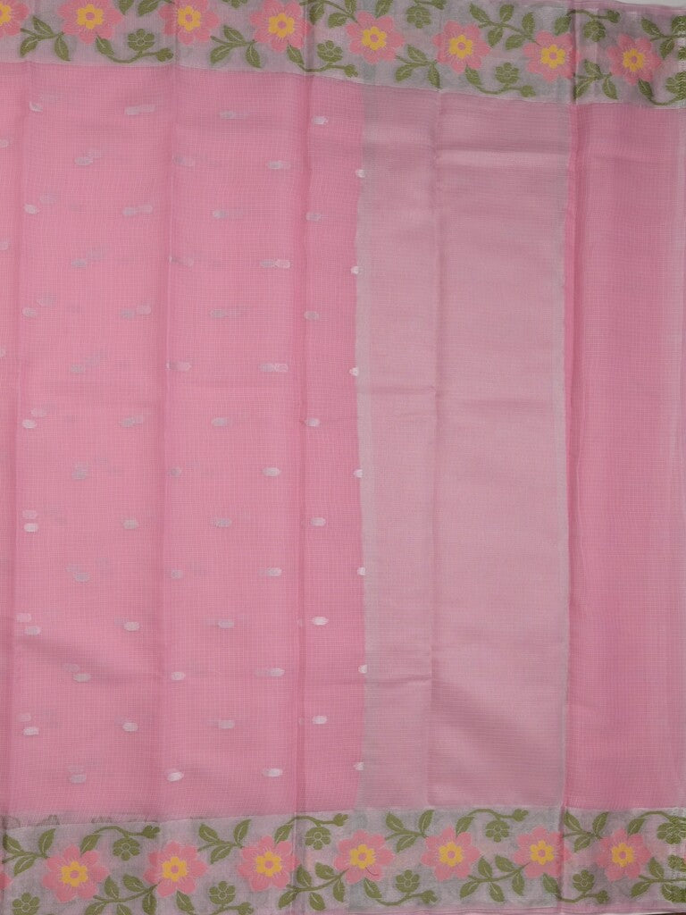 Kota fancy saree onion pink color allover zari motifs & zari border with short pallu and attached plain blouse