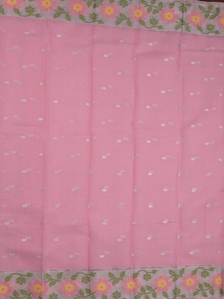 Kota fancy saree onion pink color allover zari motifs & zari border with short pallu and attached plain blouse