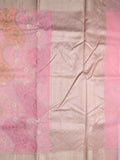 Organza fancy saree baby pink color allover embroidery & zari border with short zari pallu and attached plain blouse