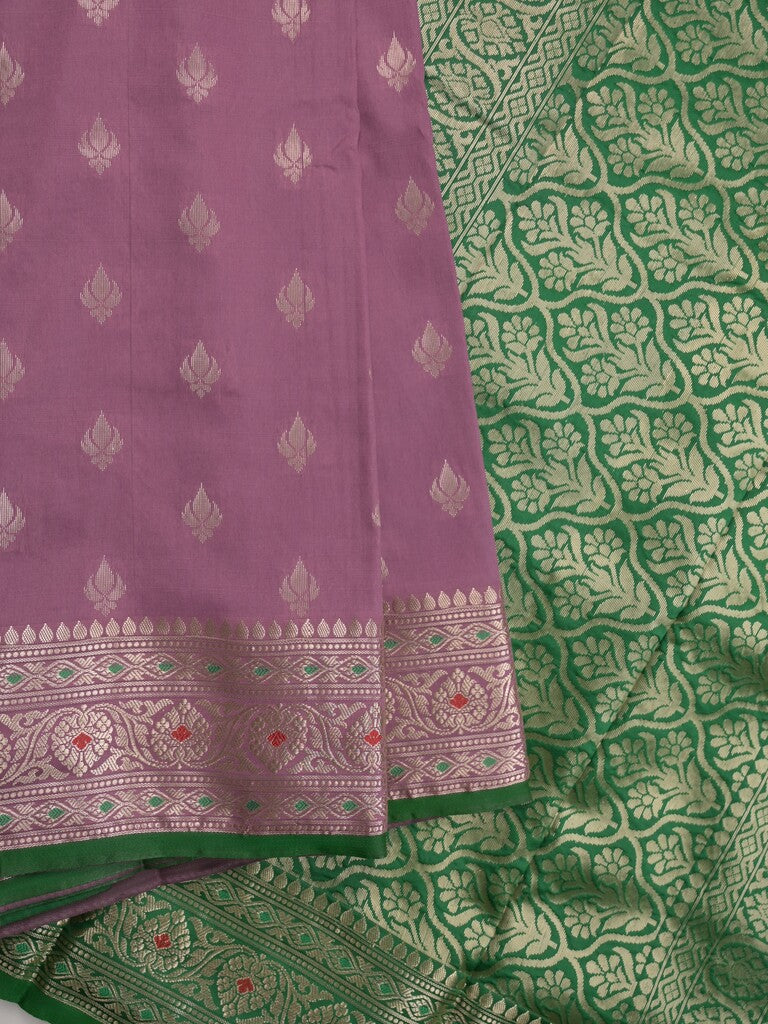 Banaras fancy saree light purple color allover zari motifs & zari border with rich pallu and contrast plain blouse