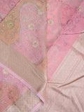 Organza fancy saree baby pink color allover embroidery & zari border with short zari pallu and attached plain blouse