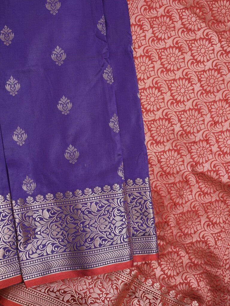 Banaras fancy saree navy blue color allover zari motifs & zari border with rich pallu and contrast plain blouse