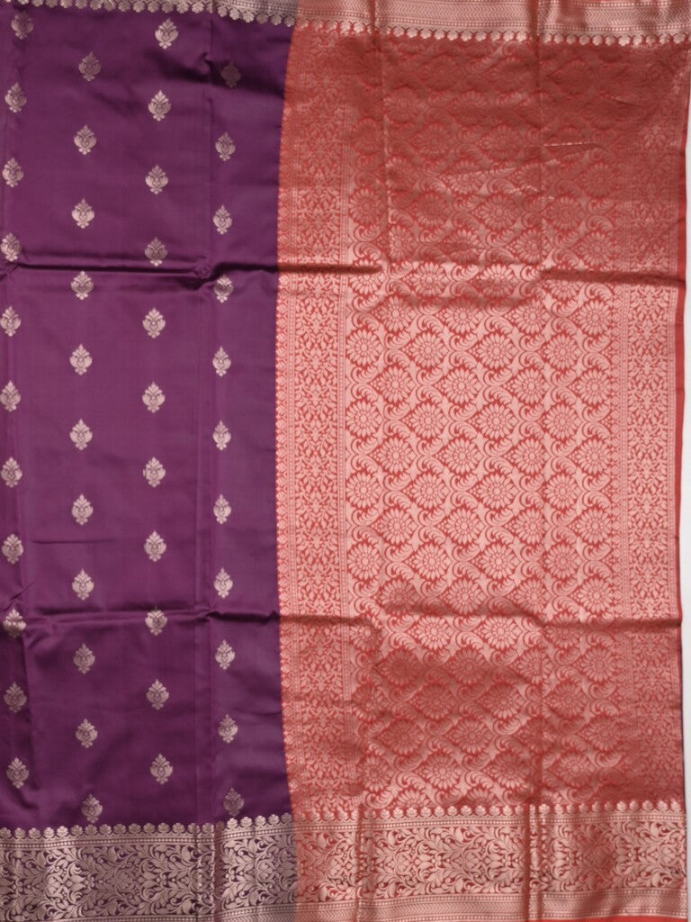 Banaras fancy saree purple color allover zari motifs & zari border with rich pallu and contrast plain blouse