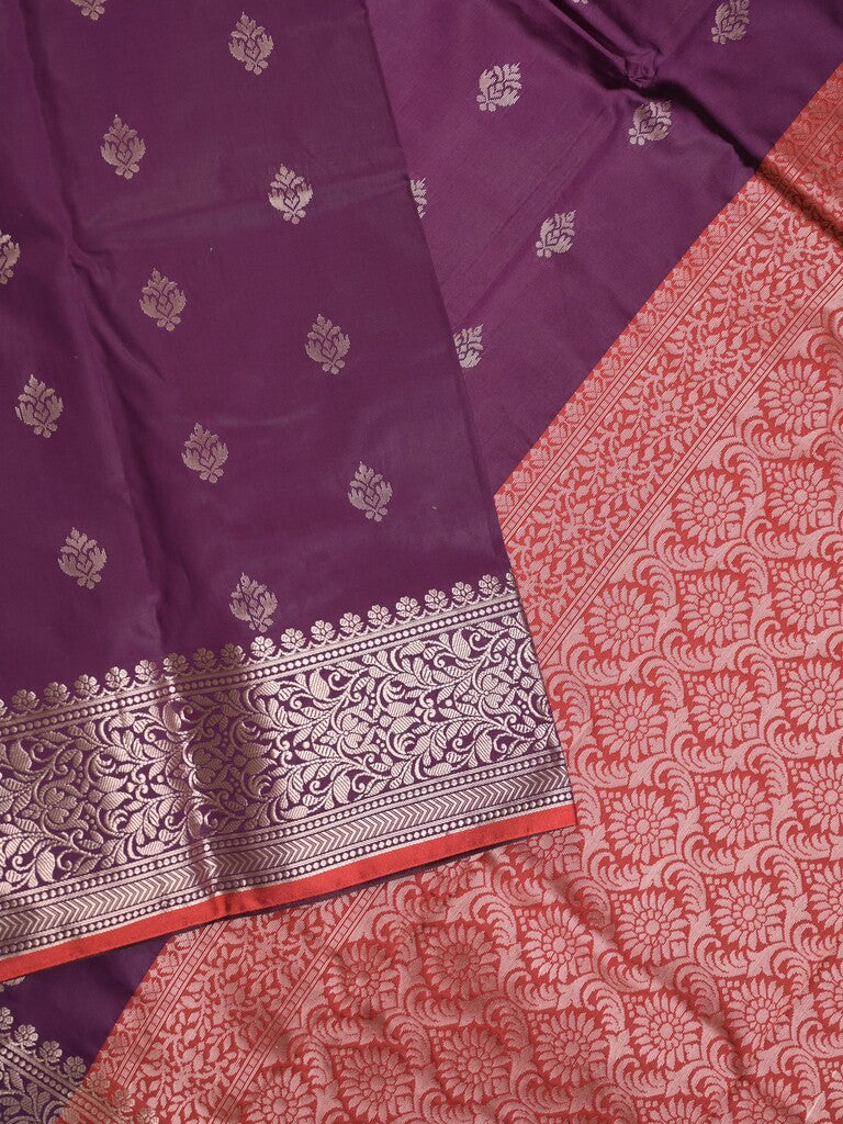 Banaras fancy saree purple color allover zari motifs & zari border with rich pallu and contrast plain blouse