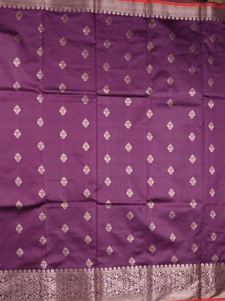 Banaras fancy saree purple color allover zari motifs & zari border with rich pallu and contrast plain blouse