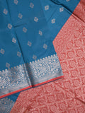 Banaras fancy saree sky blue color allover zari motifs & zari border with rich pallu and contrast plain blouse