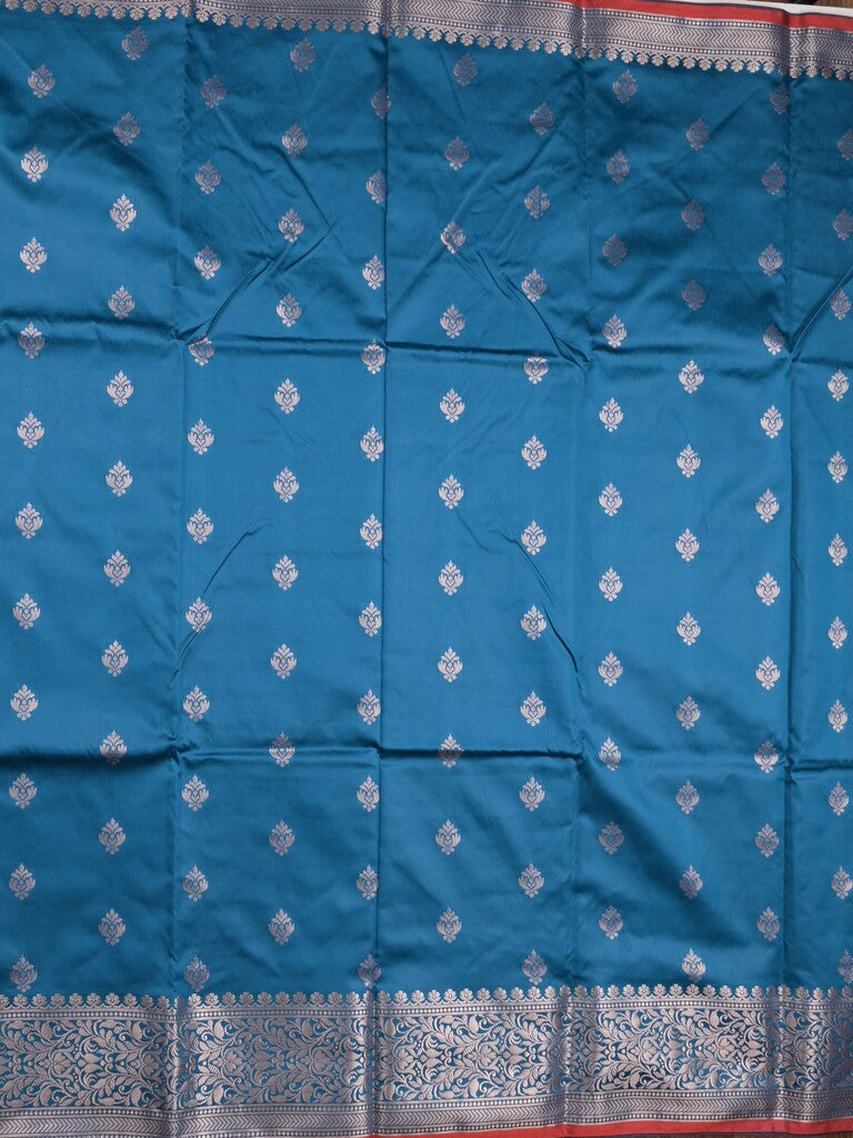 Banaras fancy saree sky blue color allover zari motifs & zari border with rich pallu and contrast plain blouse