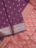 Banaras fancy saree purple color allover zari motifs & zari border with rich pallu and contrast plain blouse