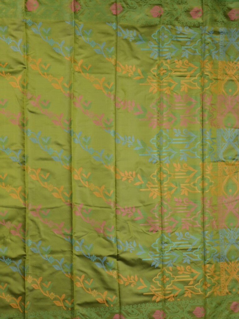 Fancy pattu saree olive green color allover weaves & small border with self pallu and attached blouse