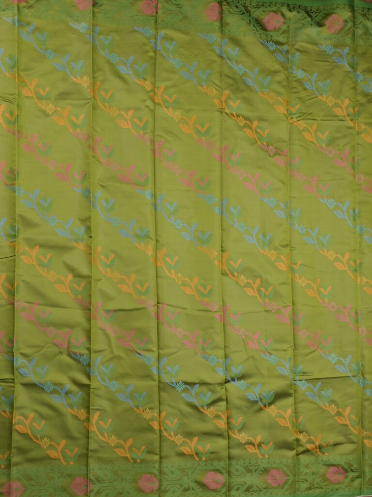 Fancy pattu saree olive green color allover weaves & small border with self pallu and attached blouse