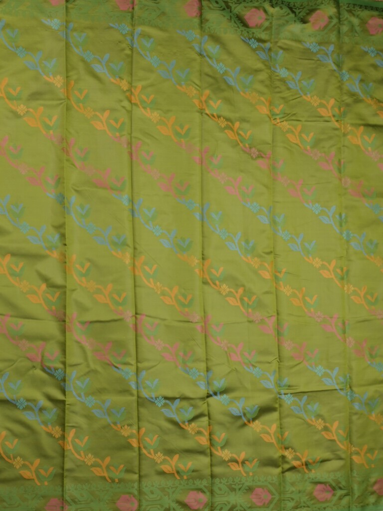 Fancy pattu saree olive green color allover weaves & small border with self pallu and attached blouse