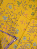 Fancy pattu saree golden yellow color allover weaves & small border with self pallu and attached blouse