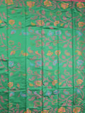 Fancy pattu saree leaf green color allover weaves & small border with self pallu and attached blouse