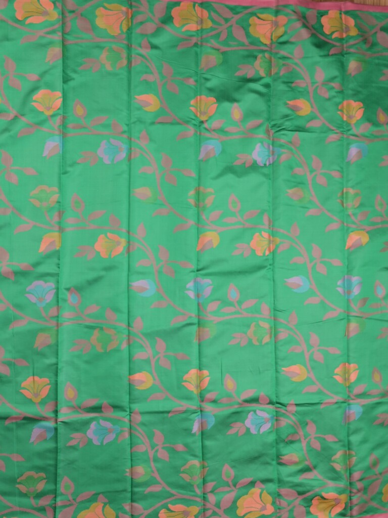 Fancy pattu saree leaf green color allover weaves & small border with self pallu and attached blouse