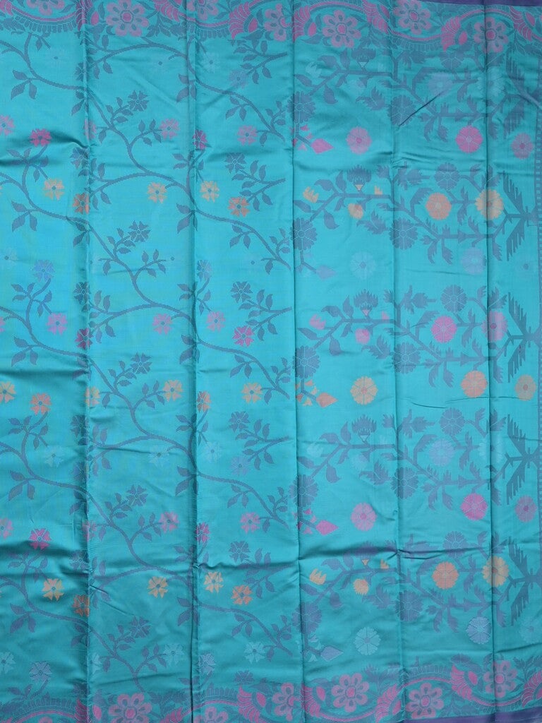 Fancy pattu saree blue color allover weaves & small border with self pallu and attached blouse