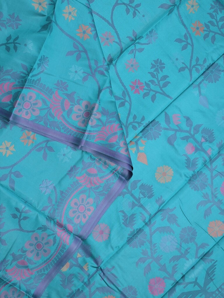 Fancy pattu saree blue color allover weaves & small border with self pallu and attached blouse