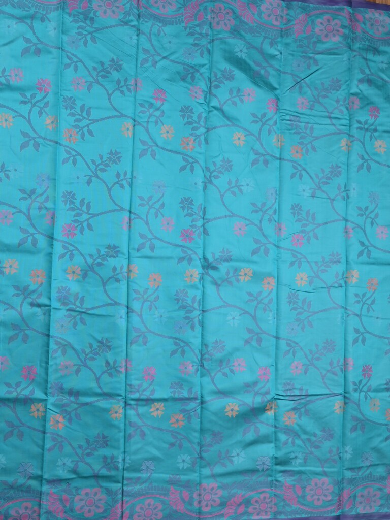 Fancy pattu saree blue color allover weaves & small border with self pallu and attached blouse