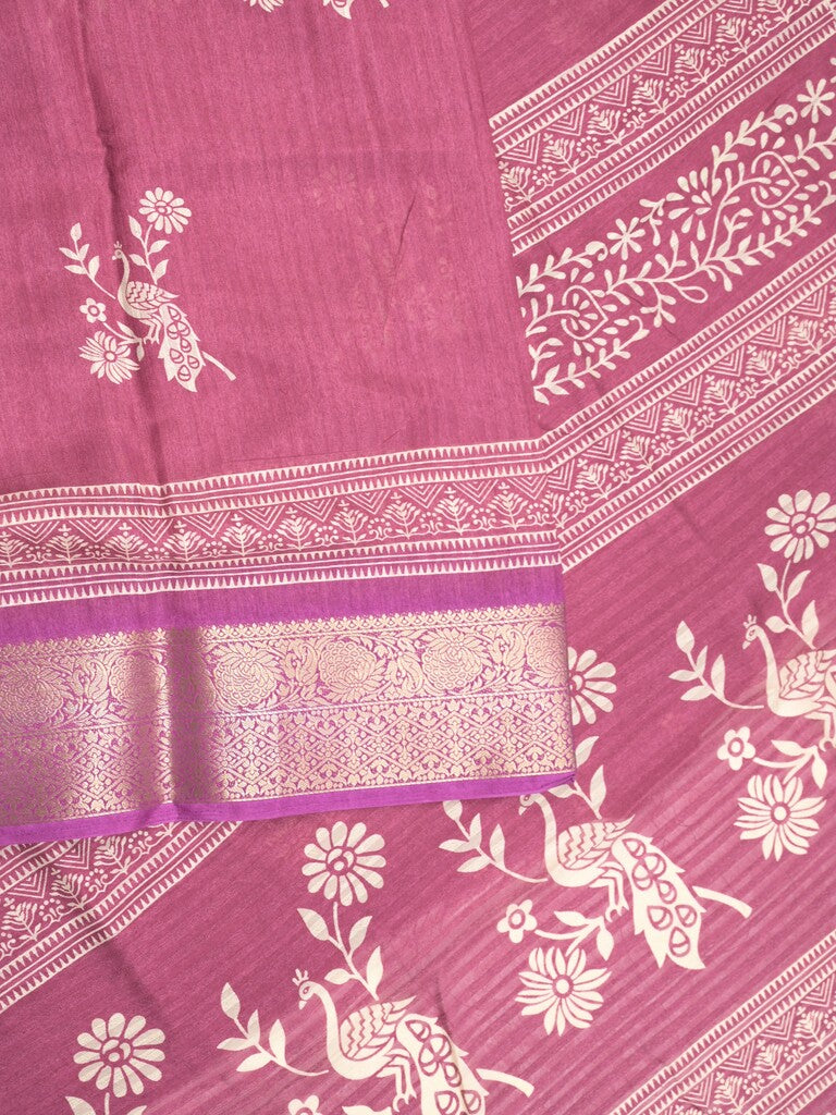 Chiffon fancy saree wine color allover prints & zari border with printed pallu and printedd blouse