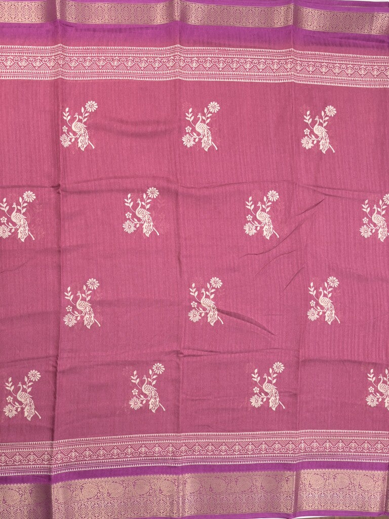 Chiffon fancy saree wine color allover prints & zari border with printed pallu and printedd blouse