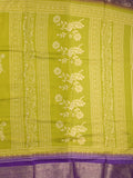 Chiffon fancy saree green color allover prints & zari border with printed pallu and printedd blouse