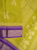 Chiffon fancy saree green color allover prints & zari border with printed pallu and printedd blouse