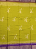 Chiffon fancy saree green color allover prints & zari border with printed pallu and printedd blouse