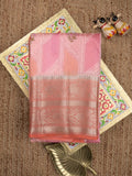 Chiniya pattu saree baby pink color allover zari weaves & kanchi border with contrast pallu and attached plain blouse