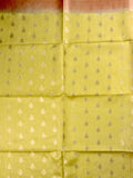 Pure tussar fancy saree lemon yellow color allover zari motifs & zari border with rich pallu and brocade blouse