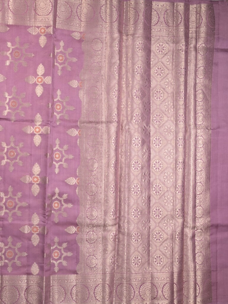 Raw mango pattu saree purple color allover zari weaves & zari border with rich pallu and attached plain blouse