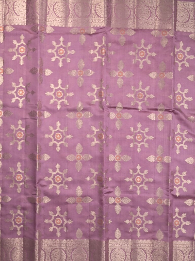 Raw mango pattu saree purple color allover zari weaves & zari border with rich pallu and attached plain blouse