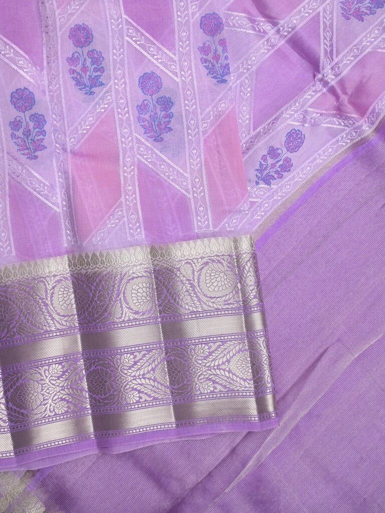 Chiniya pattu saree light purple color allover zari weaves & kanchi border with contrast pallu and attached plain blouse