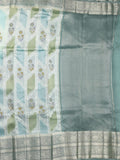 Chiniya pattu saree pastel blue color allover zari weaves & kanchi border with contrast pallu and attached plain blouse