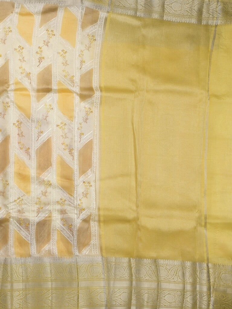 Chiniya pattu saree cream color allover zari weaves & kanchi border with contrast pallu and attached plain blouse