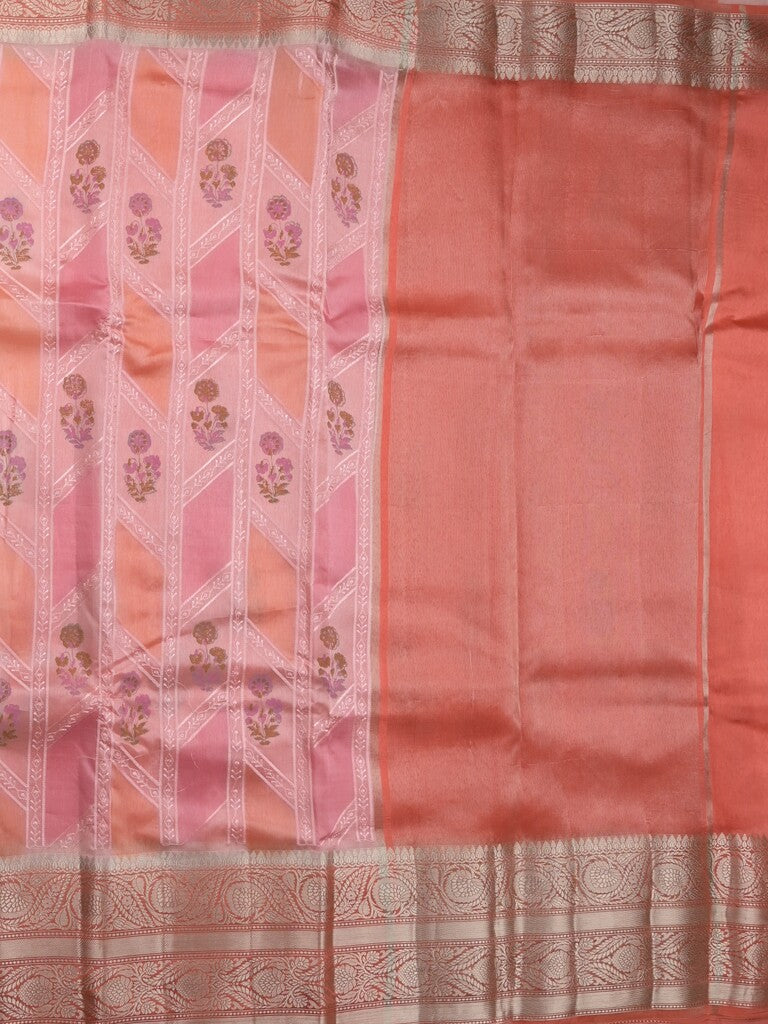 Chiniya pattu saree baby pink color allover zari weaves & kanchi border with contrast pallu and attached plain blouse