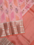 Chiniya pattu saree baby pink color allover zari weaves & kanchi border with contrast pallu and attached plain blouse