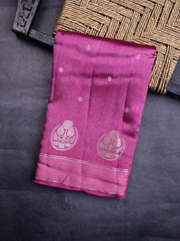 Raw mango silk fancy saree light purple color allover zari motifs & small kaddi border with short pallu and contrast plain blouse