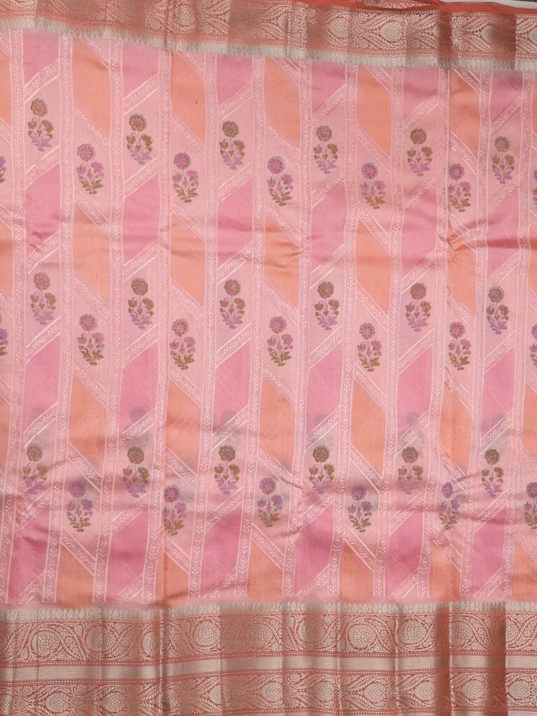 Chiniya pattu saree baby pink color allover zari weaves & kanchi border with contrast pallu and attached plain blouse