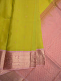 Pethambari pattu saree green color allover zari motifs & kanchi border with rich pallu and attached plain blouse