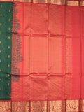 Pethambari pattu saree bottle green color allover zari motifs & kanchi border with rich pallu and attached plain blouse